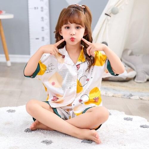 2021 Spring Summer Kids Ice Silk Button Down Pajamas Boys Girls Top + Pants PJS Childeren Clothing Sets Homewear