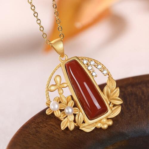 Original designer craftsmanship enamel porcelain pendant necklace Chinese retro irregular shape charm womens silver jewelry