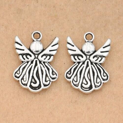 KJjewel Antique Silver Plated Angel Fairy Charms Pendants for Jewelry Making Bracelet Diy Jewelry Accessories Findings 21x15mm