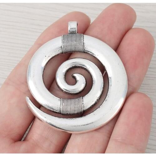 5 x Tibetan Silver Large Spiral Swirl Pattern Charms Pendants for Necklace Jewelry Making Findings 52x45mm