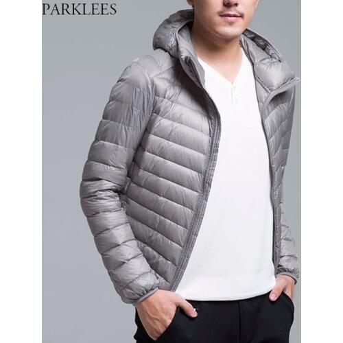 2021 Winter New Black Hooded Duck Down Jacket Men Ultralight Breathable Packable Puffy Coat Casual Warm Puffer Coat Outerwear