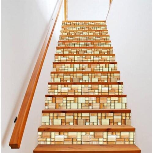 PVC wallpaper wooden combination simple 13 pieces of DIY stair stickers, step stickers wall stickers