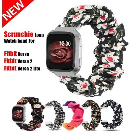 Scrunchies Elastic Loop for Fitbit Versa Series Woven Leisure Watch Strap For Women Elastic Fabric Band for Versa 2/Versa Lite