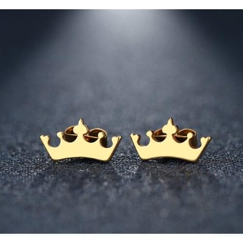 DOTIFI Stainless Steel Stud Earring For Women Man Cartoon Crown Gold And Silver Color Lovers Engagement Jewelry Drop Shipping