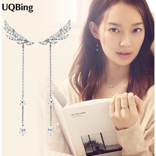 Newest Style Free Shipping Fashion 925 Sterling Silver Wings Crystal Tassel Stud Earrings Jewelry Pendientes Brincos