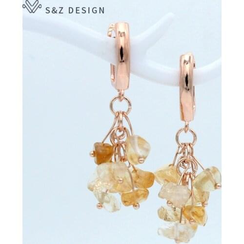 S&Z Korean Fashion Handmade Cluster Irregular Natural Amethysts Garnet Dangle Earrings For Women Fashion Jewelry Fine Eardrop