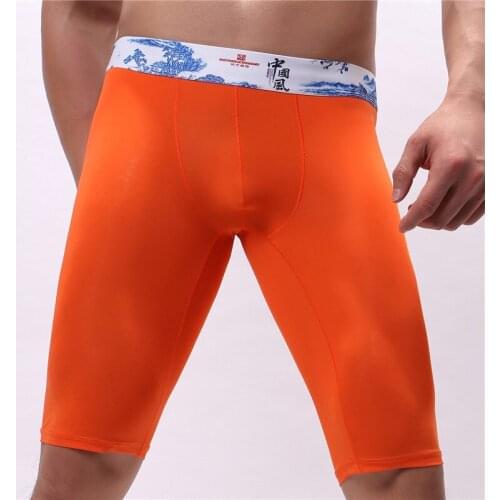 Long BoxerShorts Men Underwear Fashion Solid Underpants Men Sleep Bottoms Long Boxer Knee Length Shorts Sexy Low Waist Shapewear