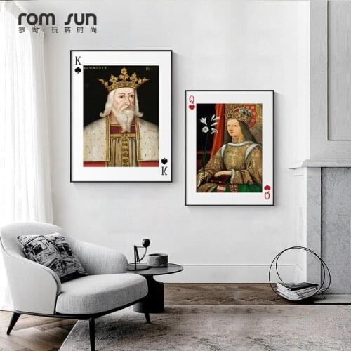 Modern Poker Canvas Painting Posters and Print vintage Kings Queen card DecorWall Art Pictures For Living Room Bedroom Aisle Bar