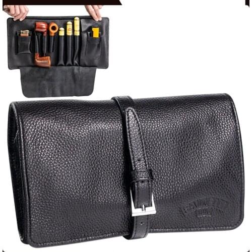 4 pipe capacity Imported Cowhide Leather Tobacco Bag Mezzanine Pouch Pipe Portable Storage Single Without Interlayer Gift