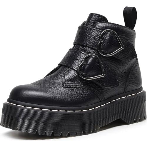 Ladies Casual Platform Shoes Increasing Women Genuine Leather Boot Female Motorcycle Winter Height Ankle Boots Zapatos De Mujer