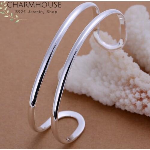 CharmHouse 925 Silver Bangles For Women Double Lines Cuff Bangle & Bracelet Adjustable Wristband Pulseira Femme Wedding Jewelry