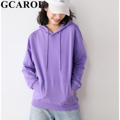 GCAROL Women Candy Color Pocket Long Hooded Casual Cotton Blends Sweatshirt Spring Fall Winter Sports Jersey Plus Size 5 XL