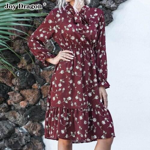 Women Bow Long Sleeve Dress 2021 Vintage Spring Autumn New High Waist Skirts Ladies Elegant Party Slim Bandage Casual Clothing
