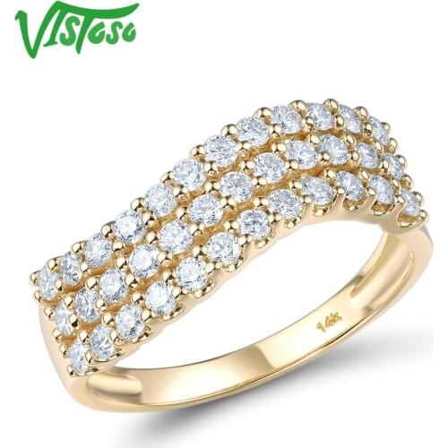 VISTOSO Gold Ring For Women Genuine 14K 585 Yellow Gold Ring Sparkling Diamond Promise Engagement Rings Anniversary Fine Jewelry