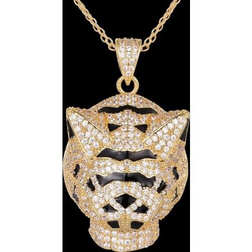 Zlxgirl Classic jet Enamel Leopard Pendant Necklace green eye Panther Pave zircon Charm Wedding Bridal Elegant necklace jewelry