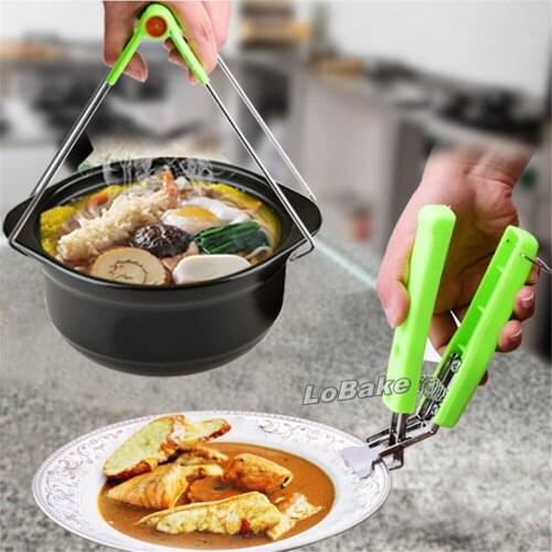 2 units/set) Stainless steel anti-hot scald proof bowl pan tray pot clip tongs clamp with plastic handle for kitchen utensils