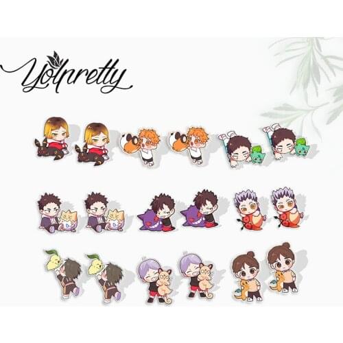 2021 New Kawaii Haikyuu!! Volleyball Boys with Pocket Monster Epoxy Stud Earrings Handcraft Acrylic Stud Earrings