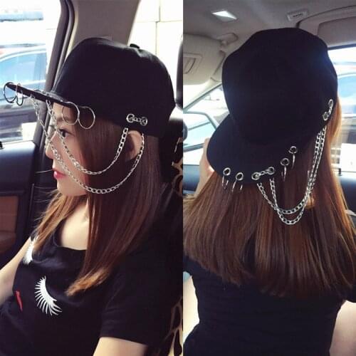 New Women casual punk style chain Ring baseabll caps Iron Hoop Snapback hat For adult men Lady Hip Hop Flat dance hats