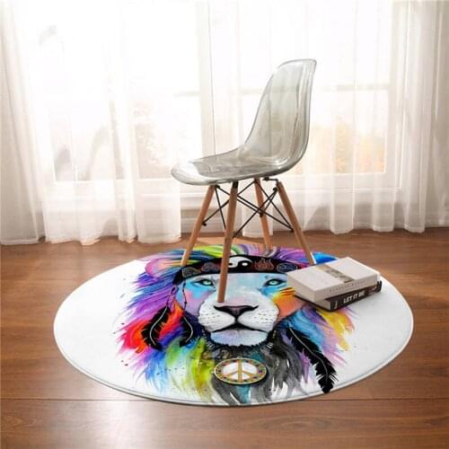 Bohemian style painted animals lion elephant round small floor mats carpet bedroom living room home decoration