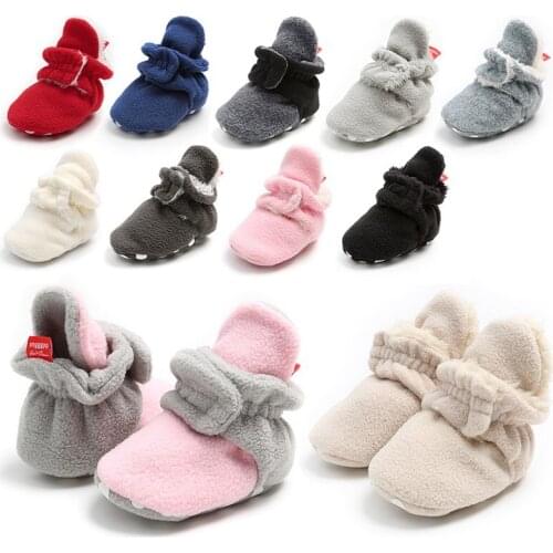 Newborn Infant Baby Shoes Boots Walk Indoor Boy Girl Plus Velvet Soft Solid Hook Bottom Toddler Cotton Warm Winter Kids 0-1Years