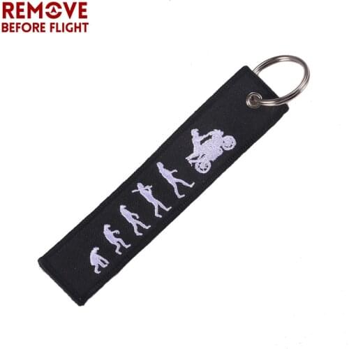 REMOVE BEFORE FLIGHT Fashion Evolution Keychain from Apes to Motorcycle Riding Key Chain for Cars Embroidery Key Ring 50 PCS/LOT
