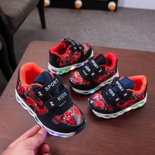 Disney Spiderman Kids Shoes for boys girls Light Children Luminous baby Sneakers Boy Girl LED Light casual Shoes Size 21-30