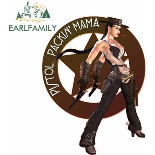 EARLFAMILY 13cm x 9.8cm For Pistol Packin' Mama Car Sticker Personality Auto Surfboard DIY Decal Refrigerator Occlusion Scratch