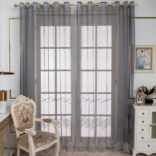 Europe Grey Tulle Curtains Window Screen for Living Room Bedroom Embroidered Voile Sheer Curtains for Kitchen Door Drapes Decor