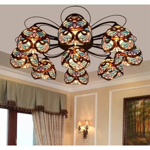 European style coloured glass living room, bedroom bar club decorated with love Baroque ceiling lamp LED 3 7 9head 110-240V
