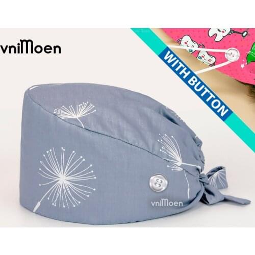 Nurse hats anime Tooth printing Pet grooming work hat lab dustproof hats Elastic scrubs caps tooth beauty store button scrub cap