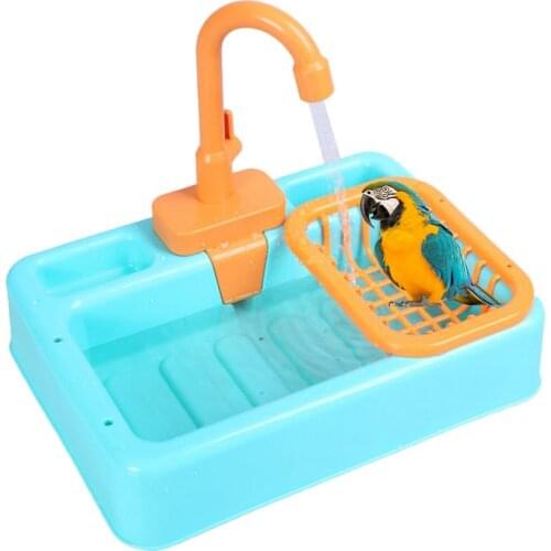 Bird Feeder Pet Pool Automatic Bird Bathing Tub With Faucet Food Container Bird Accessory For Pet Parrots