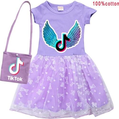 TIK TOK Summer Girls Cotton Dress+bag Gauze Patchwork Dress Children Girl Clothes Dresses