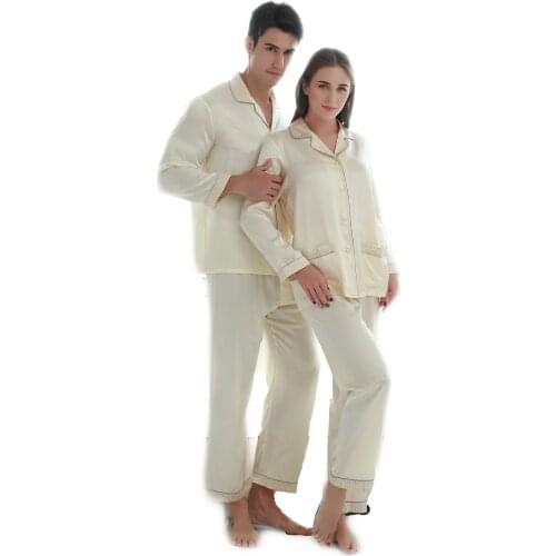 Hot Products Bamboo Silk Spring Autumn Pajama Set Women Men Solid Tops Pants Sleepwear Cozy Loungewear