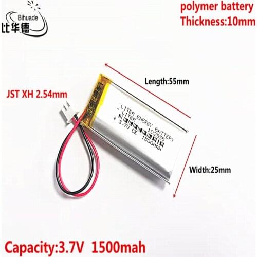 10pcs 3.7V 1500MAH 102555 JST XH 2.54mm Lithium Polymer LiPo Rechargeable Battery For Mp3 headphone PAD DVD bluetooth camera