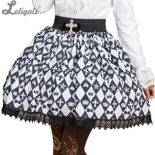 Sweet Mori Girl Black and White Diamond Checkered Short Skirt for Summer