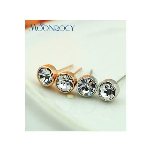 MOONROCY Free shipping Fashion Zirconia Rose Gold Color Austrian Crystal Earring Jewelry wholesale Crystal Jewelry Earrings
