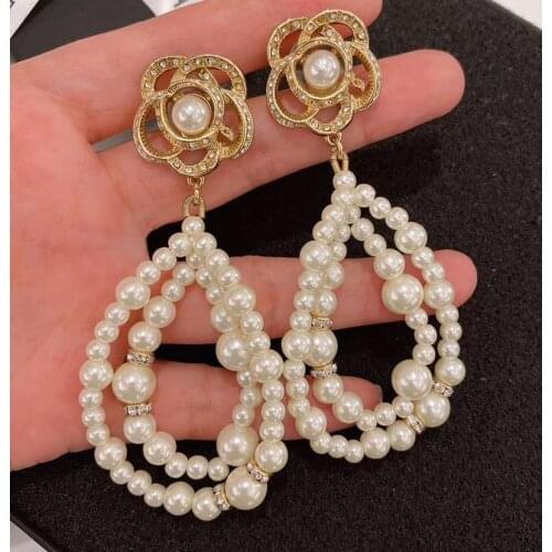 Trendy Elegant Pearls Long Dangle Earrings For Women Jewelry Pearls String Statement Earrings Wedding Party Gift
