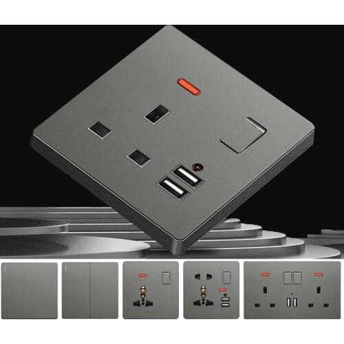 UK Standard Nordic Grey Wall Switch Wall Socket 1Gang 2Gang 3Gang 4Gang 1Way 2Way TV Computer Doorbell CAT6 Computer Socket