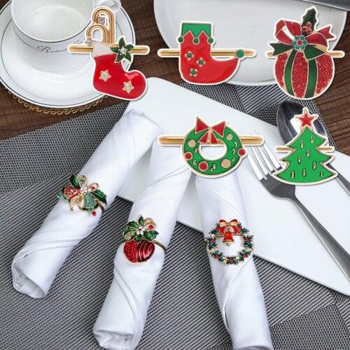 New Christmas Napkin Rings Napkin Clasps Alloy Napkin Rings Napkin Buckles Dinner Wedding Party Table Decoration Kitchen Hot