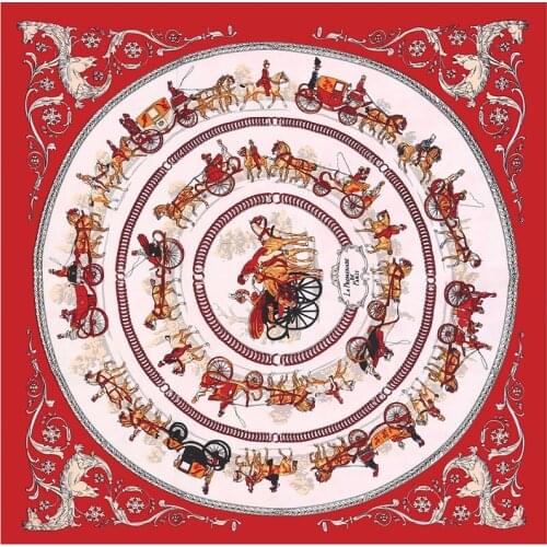 POBING 70cm*70cm Horse Carriage Print Square Scarves Hijab Luxury Brand Twill Silk Scarf Women 2017 OL Lady Headband Foulard