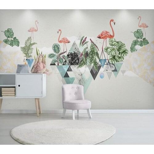 Custom wallpaper Simple hand-painted tropical plants and flowers background wall