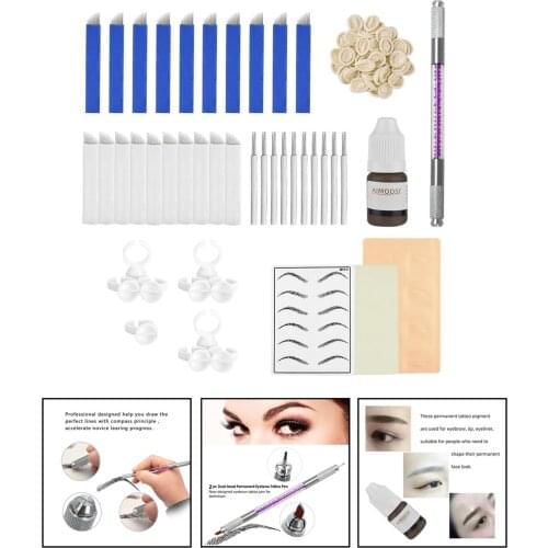 Eyebrow Practice Kit Set Pen Needle Pigment Ink Practise Skin Tool Ring Cup Makeup Eyebrow Tattoo Needle Pigment Kit