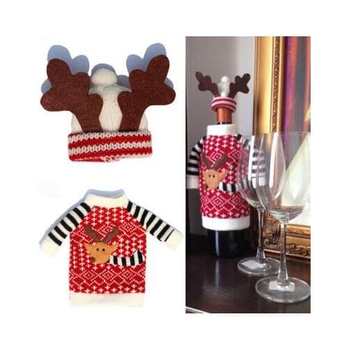 Christmas Red Wine Covers Bottle Cover Indoor Decoration Antler Hats Tops Suits Kitchen Dinner Christmas