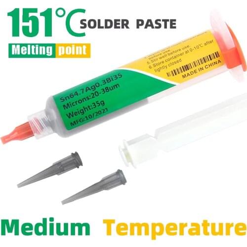 Lead-free Medium Temperature Silver Solder Paste Sn64.7Ag0.3Bi35 Mobile Phone Repair Melting Point 151