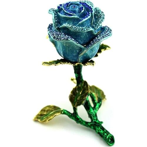 Wedding Creative Alloy Rose Flower Jewelry Storage Organizer Box Fashion Faux Diamond Decor Necklace Rings Earrings Gift Boxes