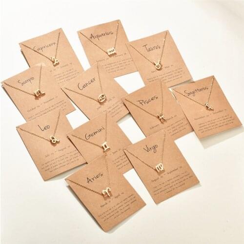 Trendy Men Women 12 Horoscope Zodiac Sign Gold Pendant Necklace Aries Leo 12 Constellations Jewelry Kids Christmas Gift 2020 Hot