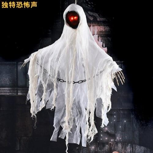 Halloween horror decoration props haunted house decoration white light voice-activated faceless man faceless hanging ghost