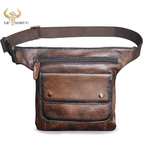 Unique Thick Real Leather Men Cross-body Sling Satchel Bag Design Travel Cigarette Case Pouch Fanny Waist Belt Bag Pack 3117