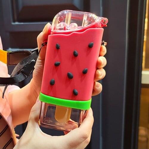 Unique Square Popsicle Shape Plastic Water Bottles with Shoulder Strap Special And Practical Lovely Home Supply