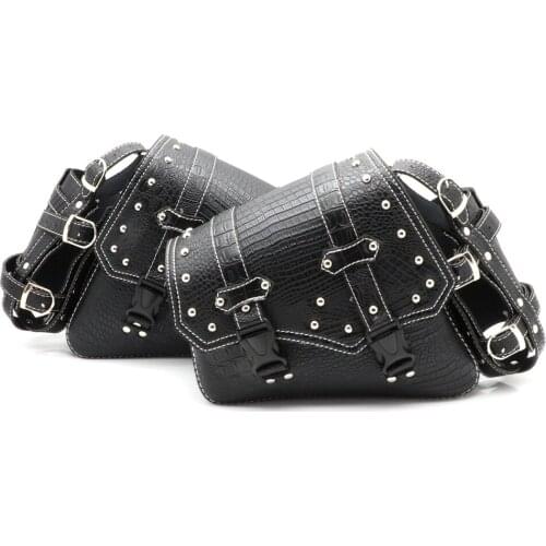 Universal Motorcycle Saddlebag Retro Vintage Tool Luggage Saddle Bag PU Leather Black For Yamaha/Suzuki Left/Right Side